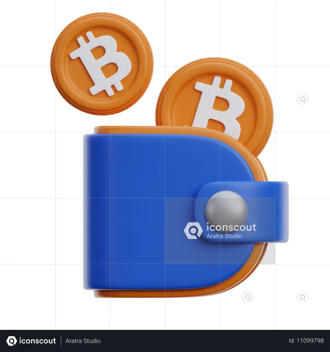 Portefeuille bitcoin ou crypto avec pièces de monnaie  3D Icon