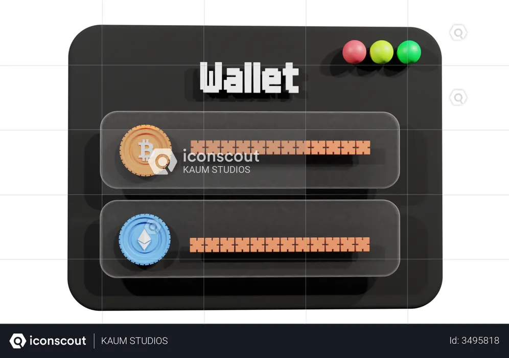 Portefeuille crypto avec Bitcoin et Ethereum  3D Icon