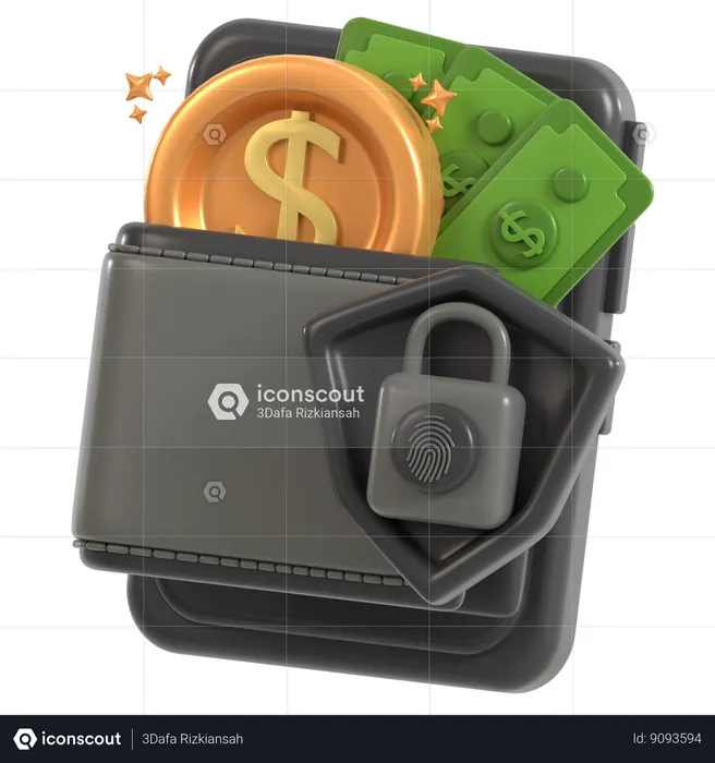 Sécurité du portefeuille numérique  3D Icon