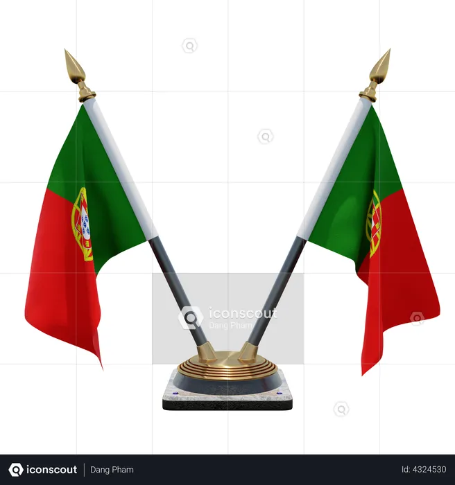 Portugal Double Desk Flag Stand Flag 3D Illustration
