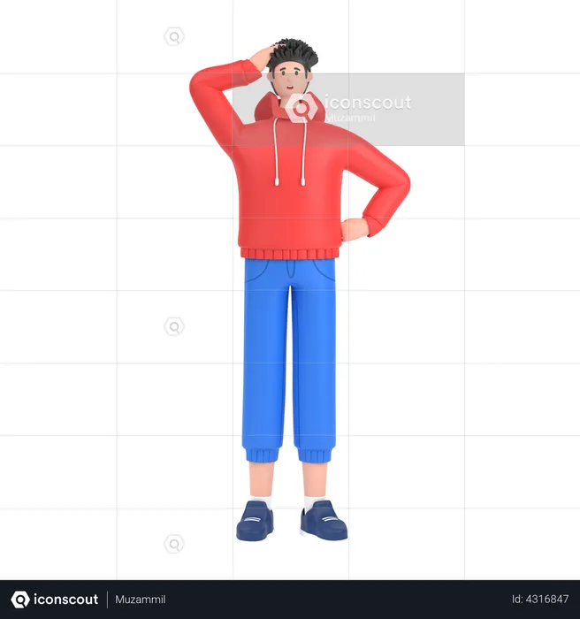 Menino confuso, segurando as mãos na pose da cintura  3D Illustration
