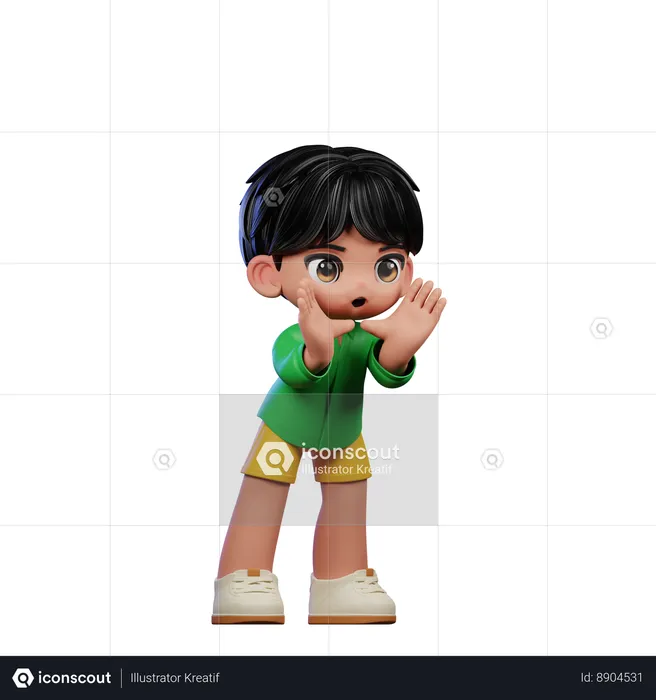 Garoto fofo fazendo pose de grito  3D Illustration