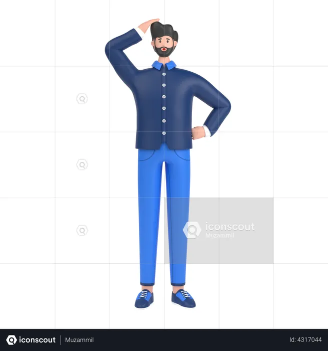 Homem confuso, segurando as mãos na pose da cintura  3D Illustration