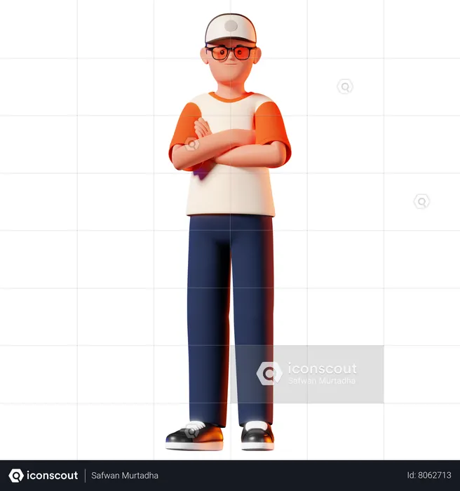 Homem em pé com pose de mão cruzada  3D Illustration