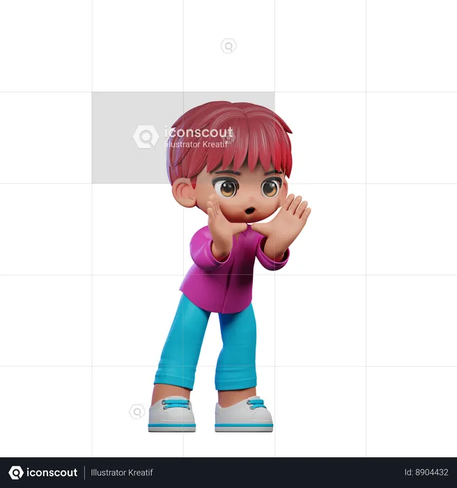 Garoto fofo fazendo pose de grito  3D Illustration