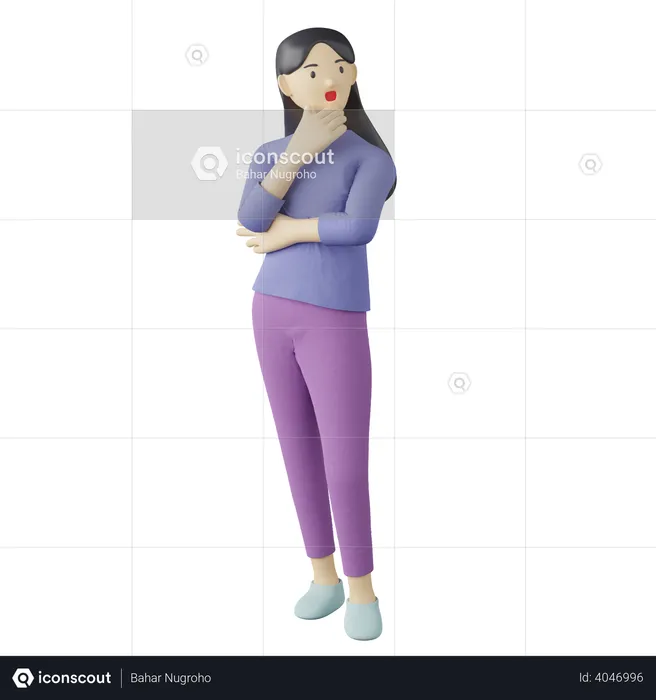 Pose casual de pensamento feminino  3D Illustration