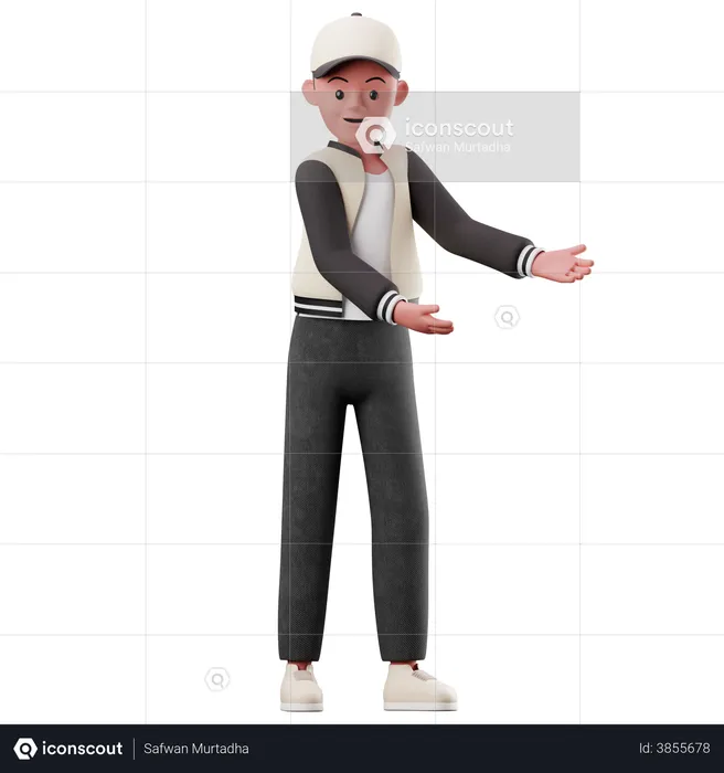 Personagem masculino mostrando algo pose  3D Illustration