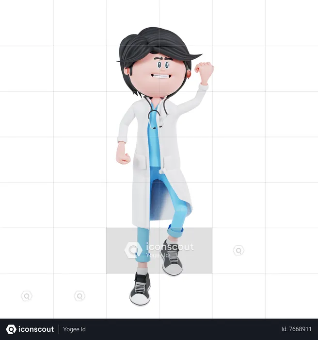 Pose de médico pulando  3D Illustration