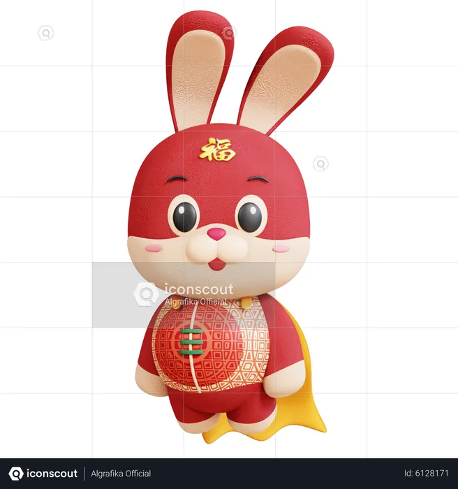 Pose de superman de lapin chinois  3D Illustration