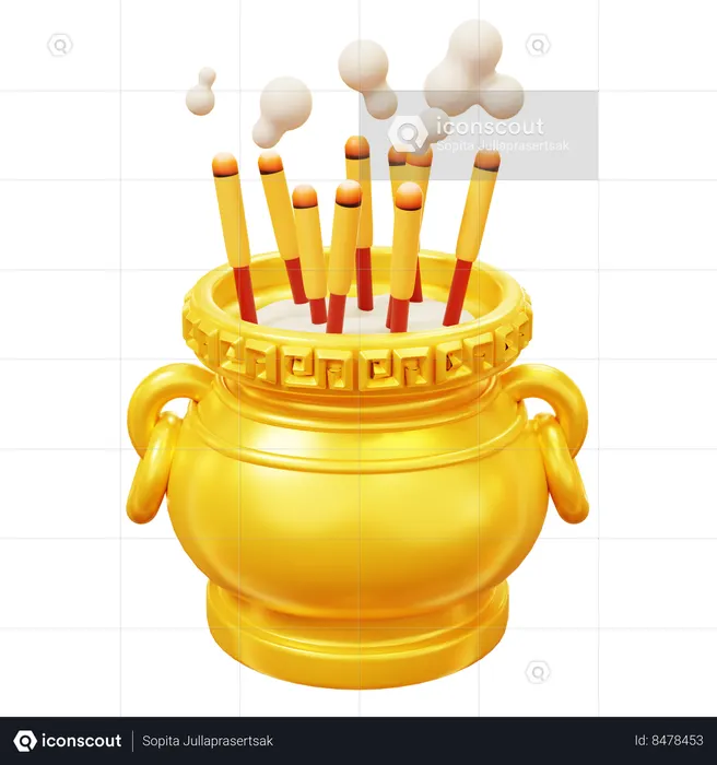 Pot d'encens chinois en or  3D Icon