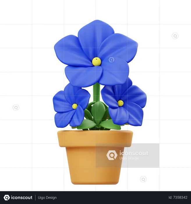 Pot de fleur de pétunia bleu  3D Icon