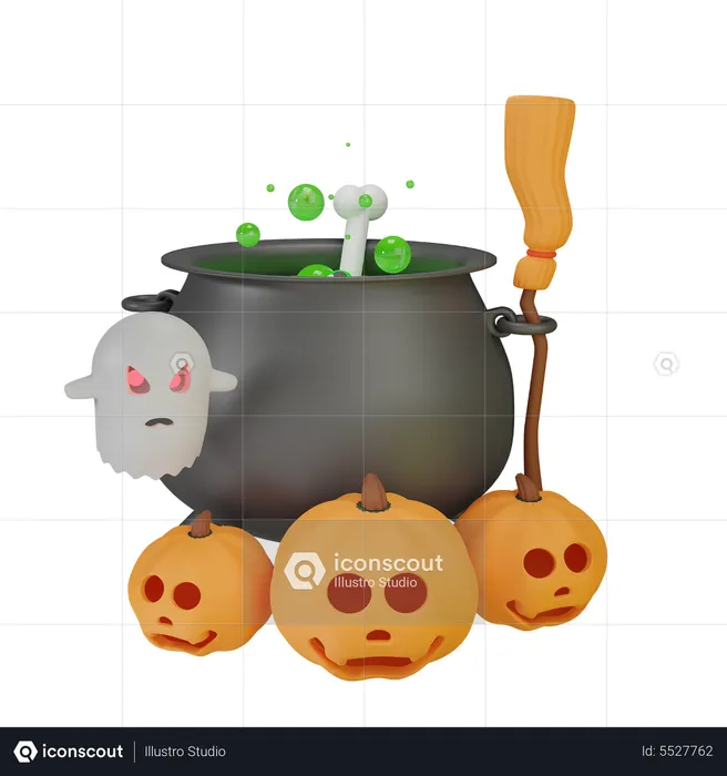 Potion Pot With Pumpkin Ghost  3D Icon