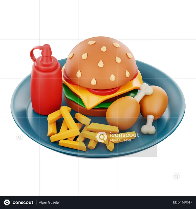 Prato de fast food  3D Icon