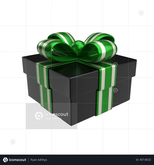 Premium Black Matte and Silver Green Gift Box  3D Illustration