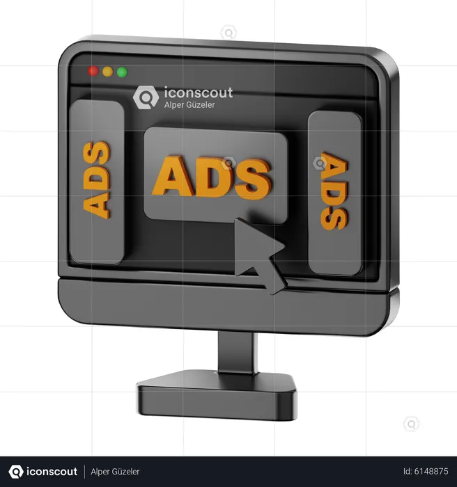 Premium computer web page Ad Click  3D Icon
