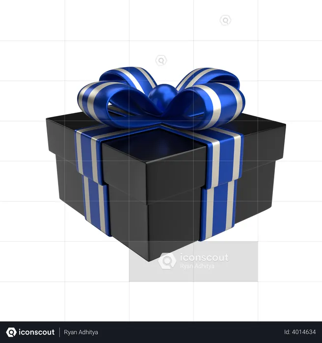 Cadeau Premium Noir Mat et Argent Bleu  3D Illustration