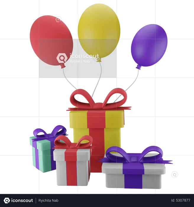 Present With Balloon  3D Icon
