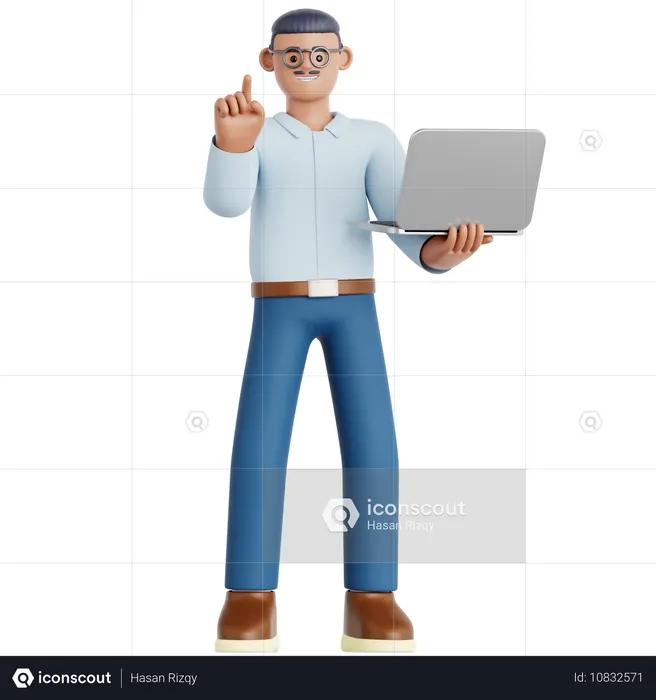 Presentación de hombre con computadora portátil  3D Icon