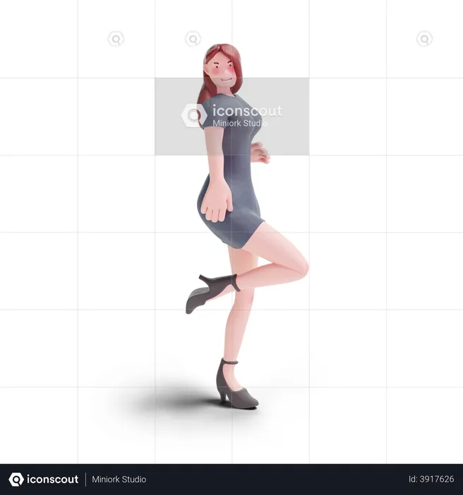 Pretty girl in party dress giving pose  3D Illustration