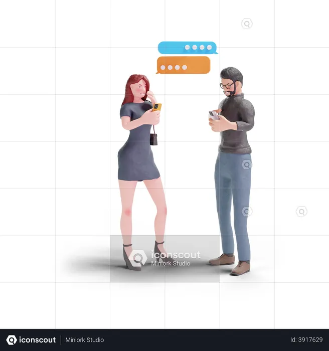Pretty woman chatting with man in phone  3D Illustration