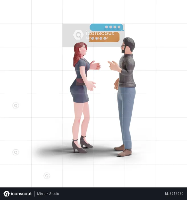 Pretty woman communicating with man  3D Illustration