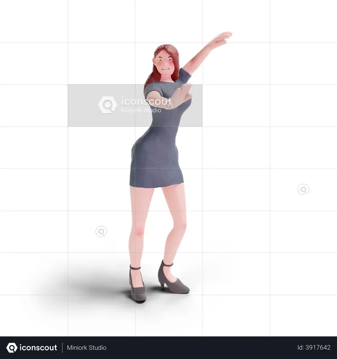 Pretty woman dancing in party dress  3D Illustration