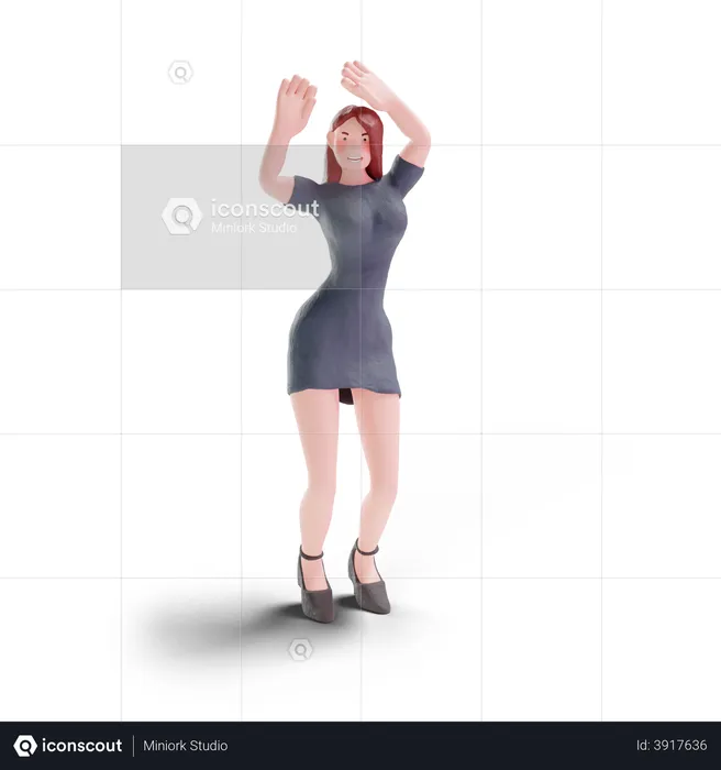Pretty woman dancing in party dress  3D Illustration