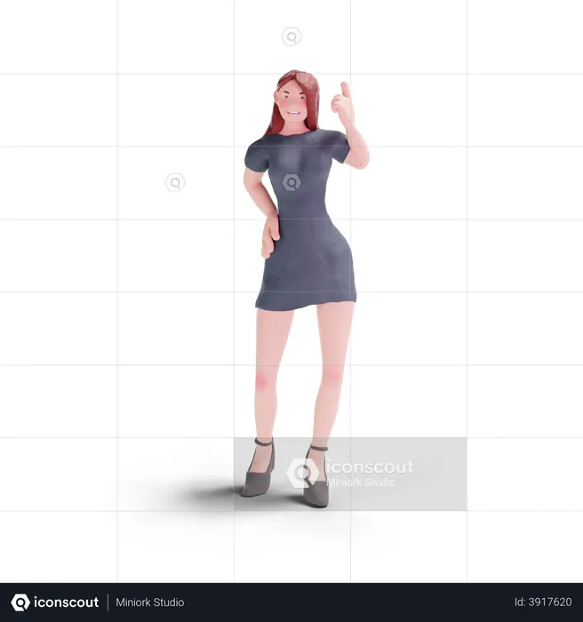 Pretty woman in dress pointing up  3D Illustration