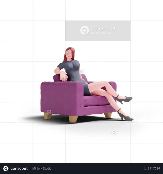 Pretty woman in dress sitting on sofa  3D Illustration