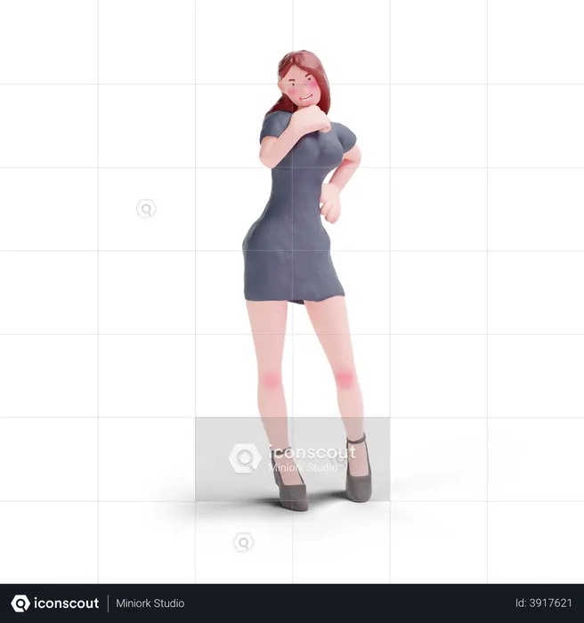 Pretty woman in party dress giving pose  3D Illustration