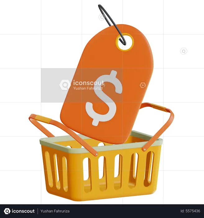 Price Tag With Shopping Basket  3D Icon