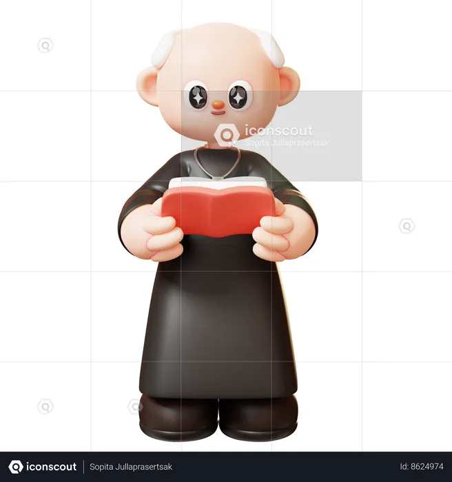 Priest With Bible  3D Illustration
