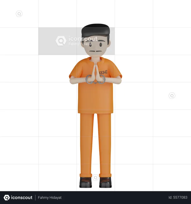 Prisoner Saying Namaste  3D Illustration