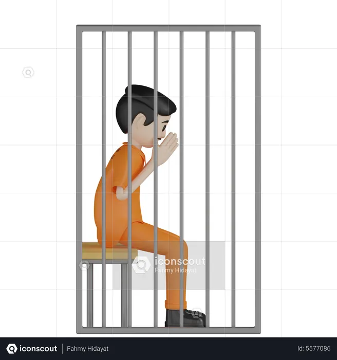 Prisoner Sitting In Cell  3D Illustration