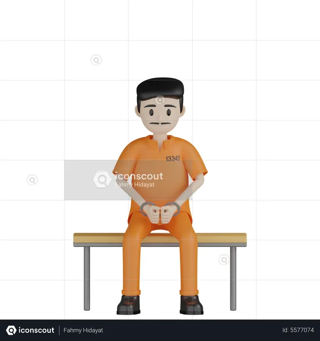 Prisoner Sitting On Bench  3D Illustration