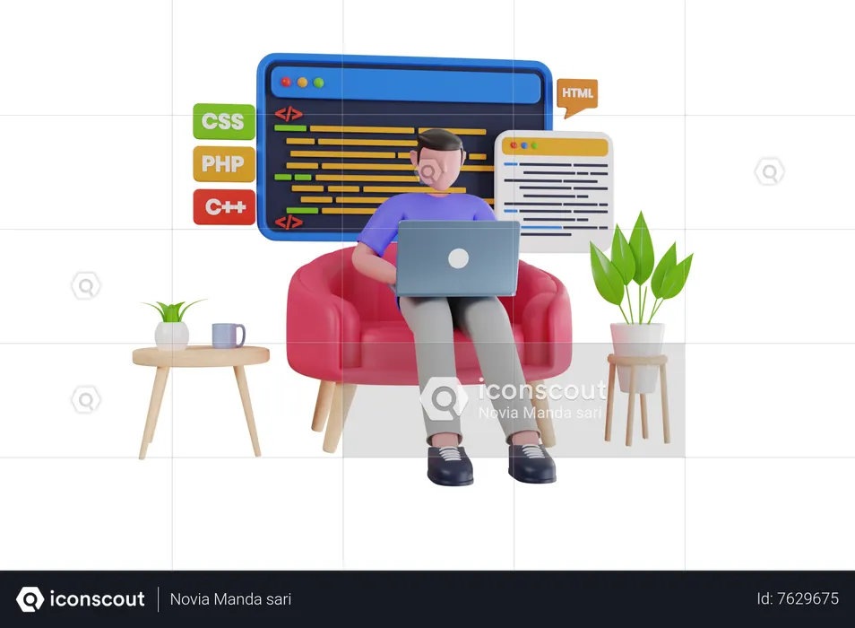 Professional programmer writing code for testing computer software  3D Icon