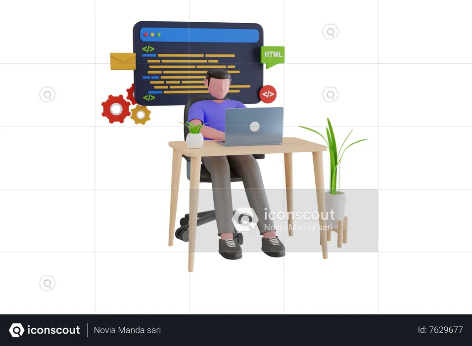 Professional programmer writing code for testing computer software  3D Illustration