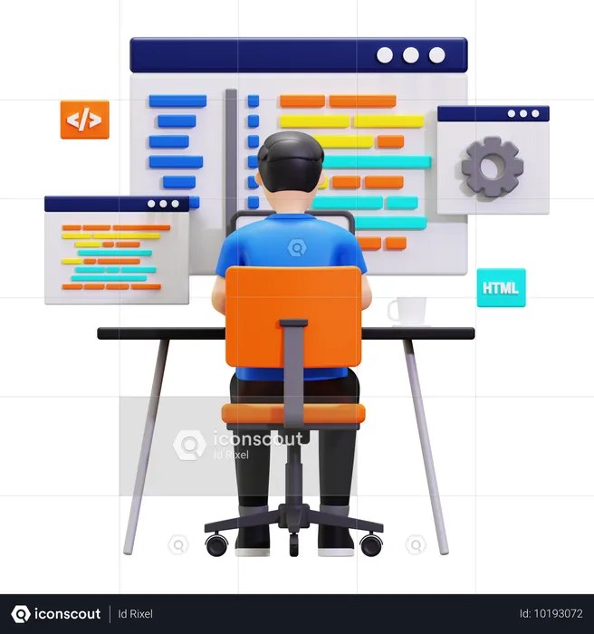 Professional Programmer Writing Code For Testing Computer Software  3D Illustration
