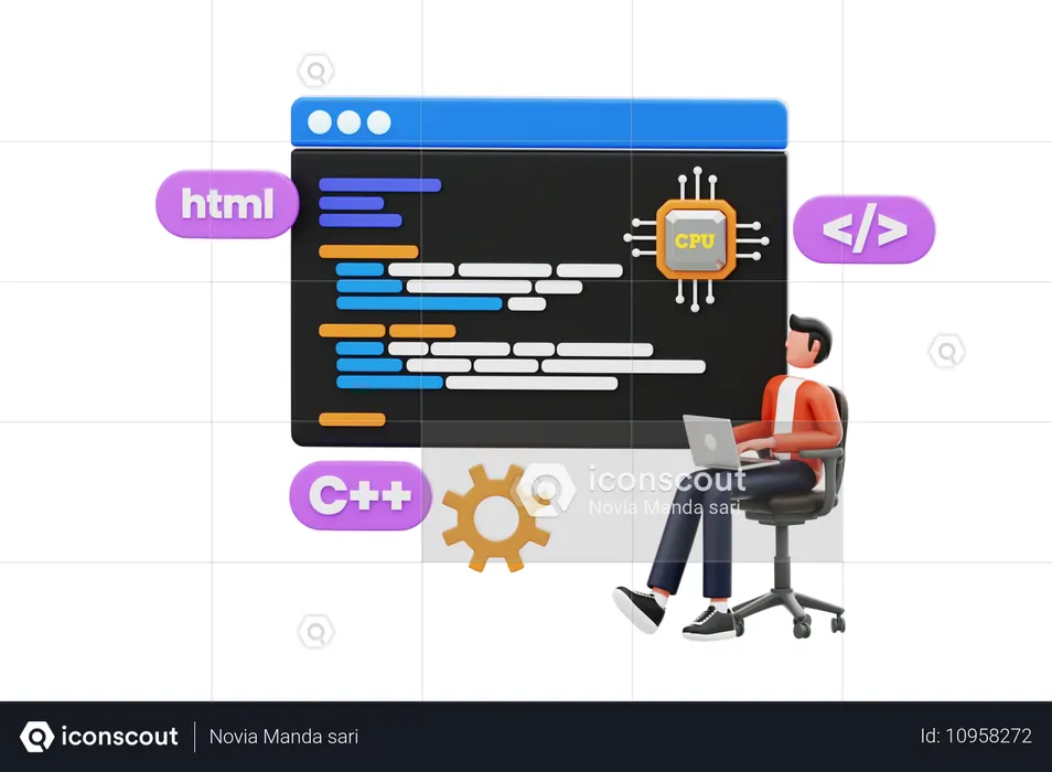 Professional Programmer Writing Code Testing Software  3D Icon