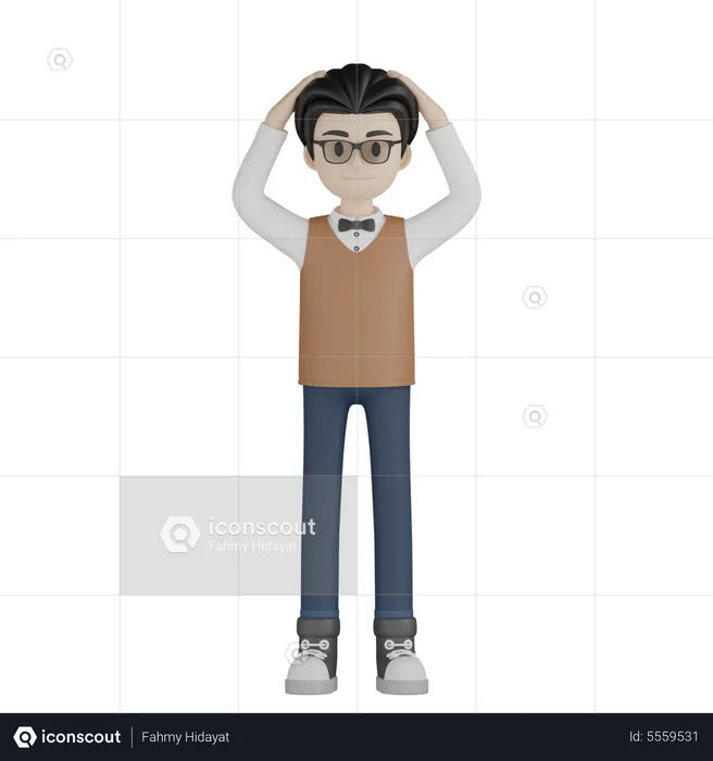 Professor Put His Hand On Head  3D Illustration