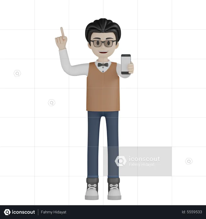 Professor Showing Mobile  3D Illustration