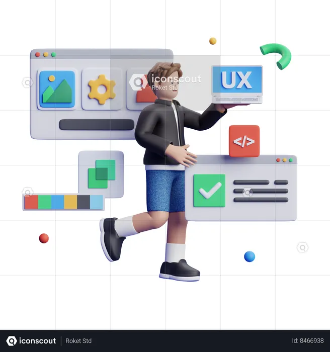 El programador está trabajando en diseño Web UX.  3D Illustration
