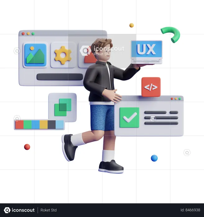 O programador está trabalhando em Web UX Design  3D Illustration