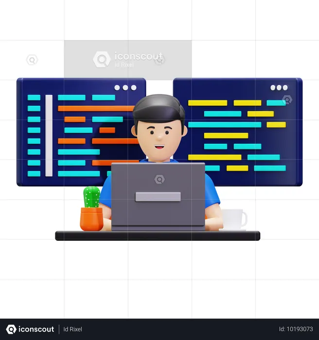 Desenvolvedor de programação trabalhando em projeto  3D Illustration