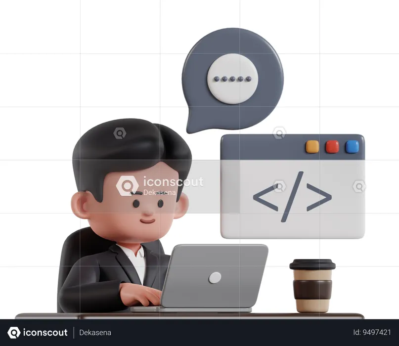 Programmer In Black Formal Wear Typing Programming Software Code  3D Illustration