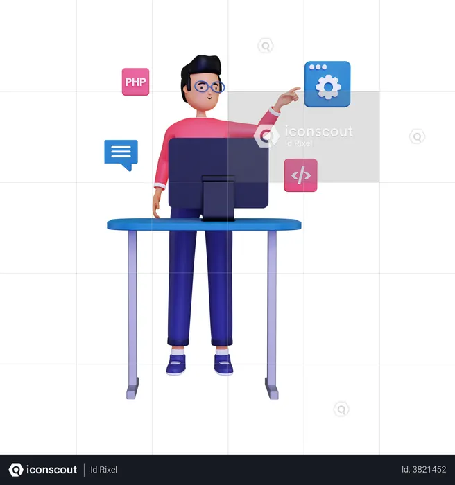 Programming developer working on a project  3D Illustration
