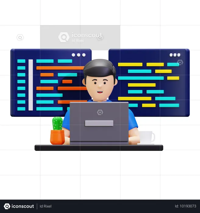 Programming Developer Working On Project  3D Illustration