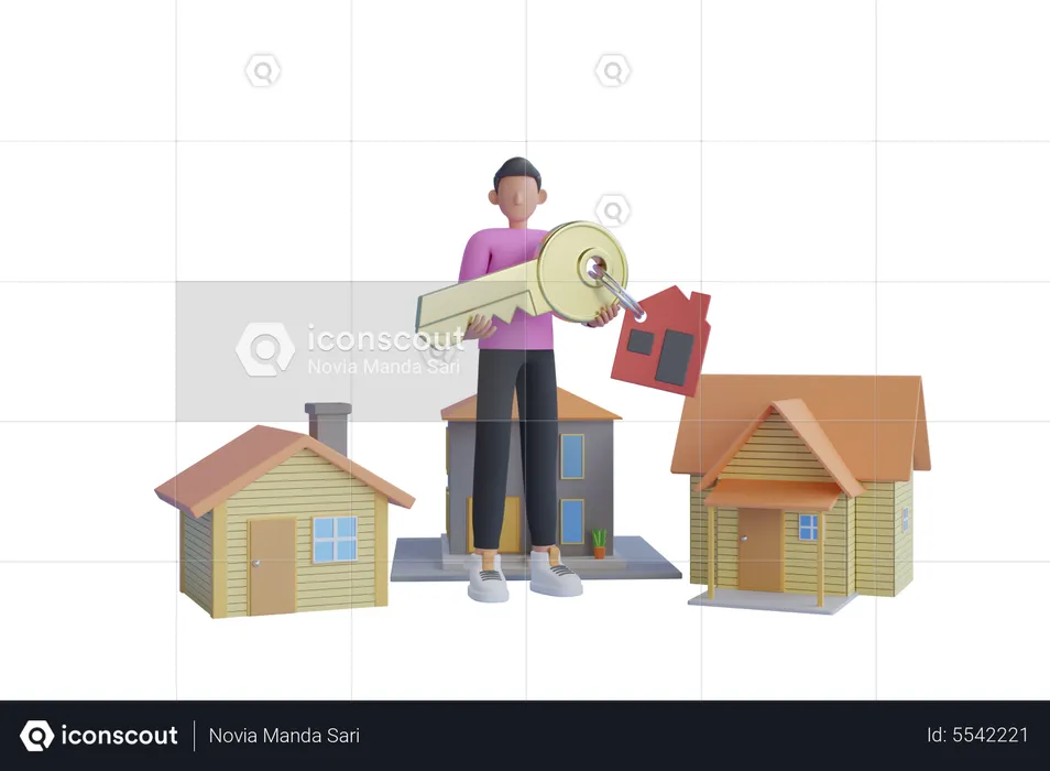 Property Owner holding key  3D Illustration