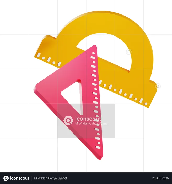 Protractor and set square  3D Illustration