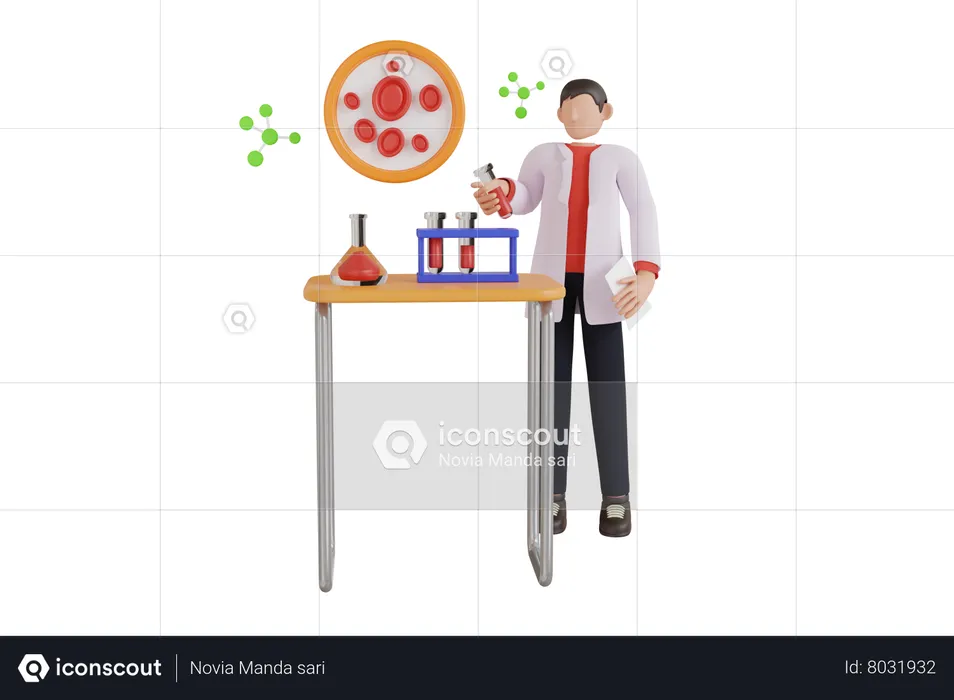 Prueba de investigación de sangre en laboratorio médico.  3D Illustration